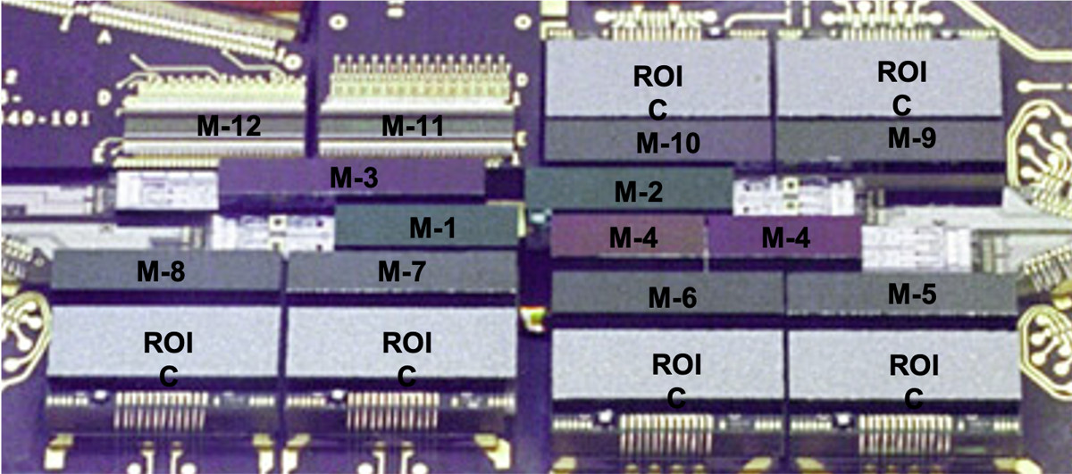 AIRS focal plane, with the detector modules marked