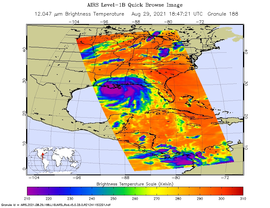 infrared image of Hurricane Ida after landfall