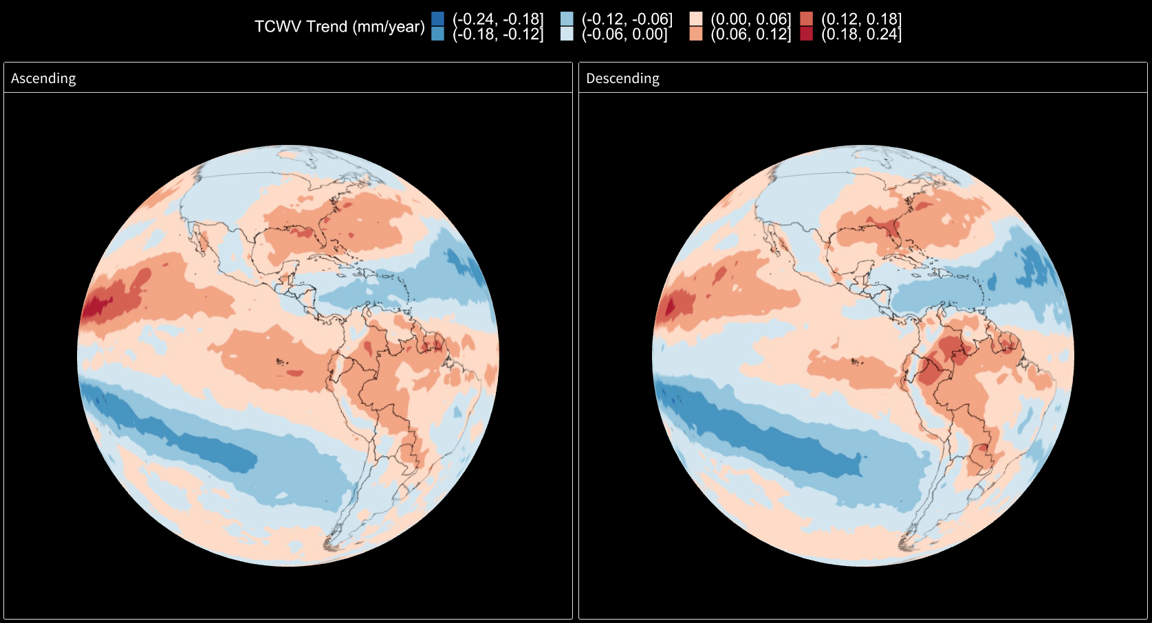 Total Column Water Vapor Trend Globes