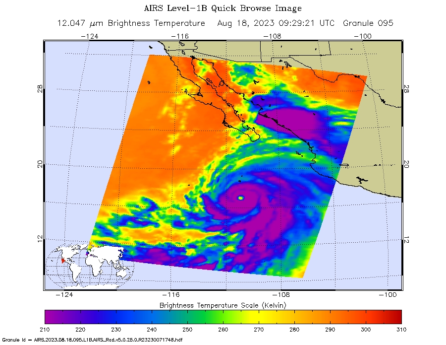 AIRS image of Hurricane Hilary off the coast of Mexico. 