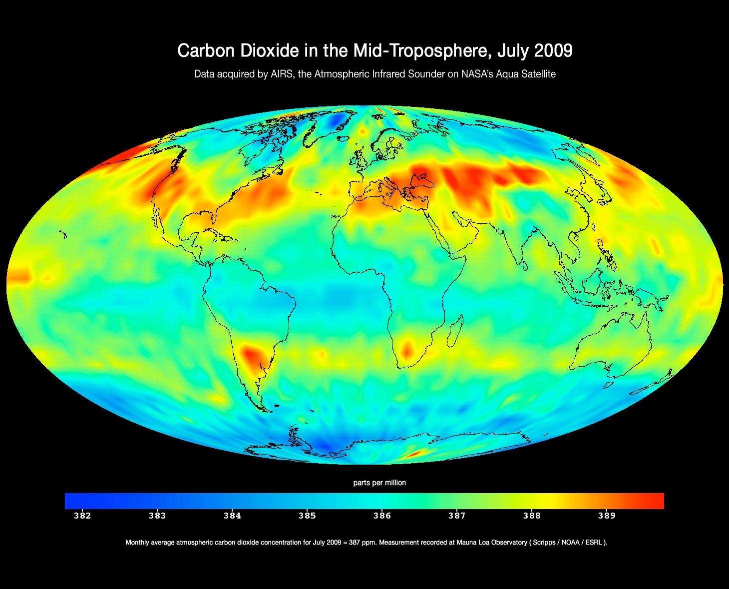 Global Carbon Dioxide Transport from AIRS Data, July 2009