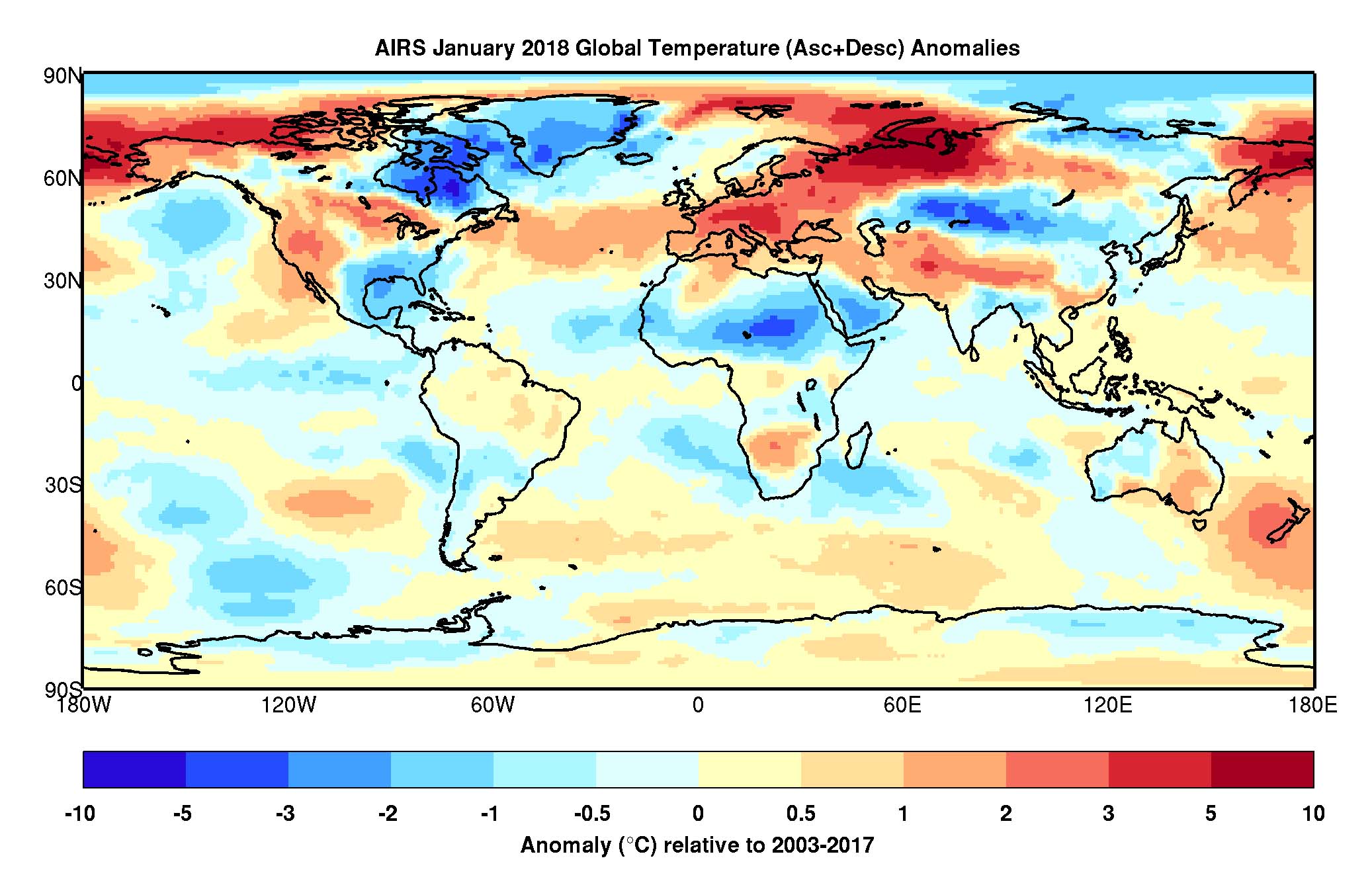 Air Temperature Anomaly, January 2018, Geographic View